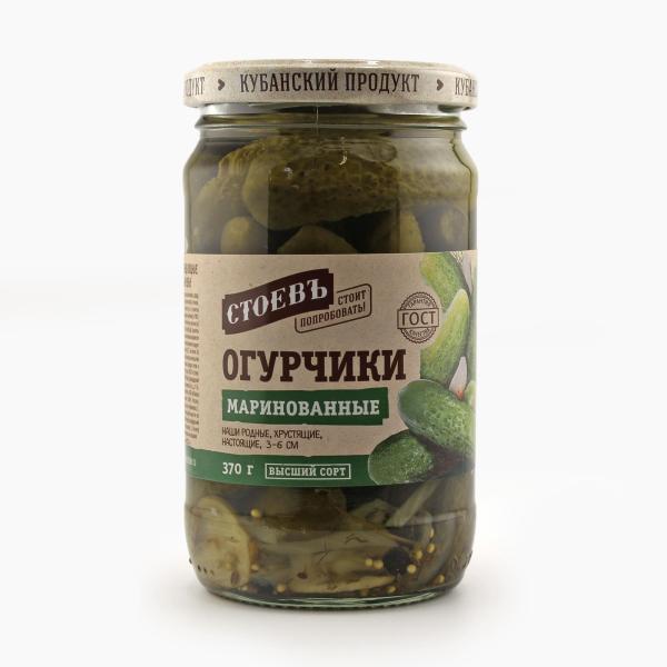 Огурцы СТОЕВЪ маринованные 3-6 см  370 гр ст/б